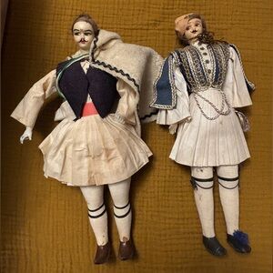 Vintage 1950’s-60’s Traditional Greek Souvenir Dolls Set 13.5 inch